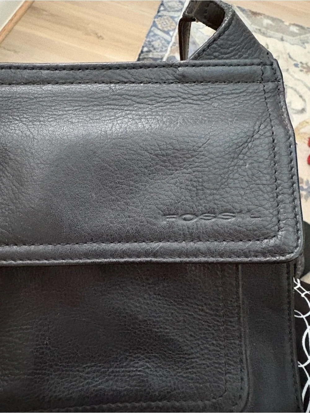 Vintage fossil Black Leather double sided crossbody or Shoulder Bag